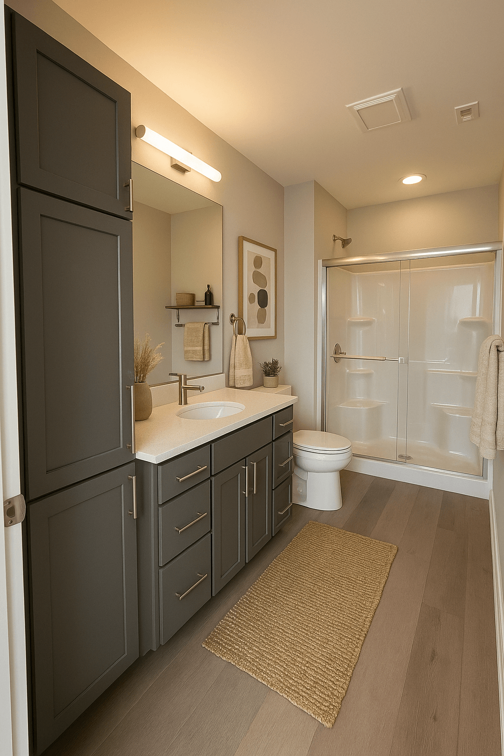 Bathroom with storage at Okemos MI Apartments | Knob Hill Apartments in Okemos, MI